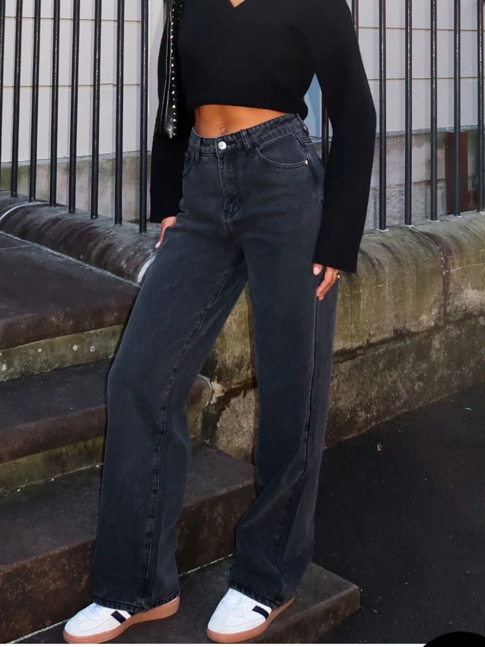 White Fox Boutique Washed Black High-Rise Wide Leg Jeans